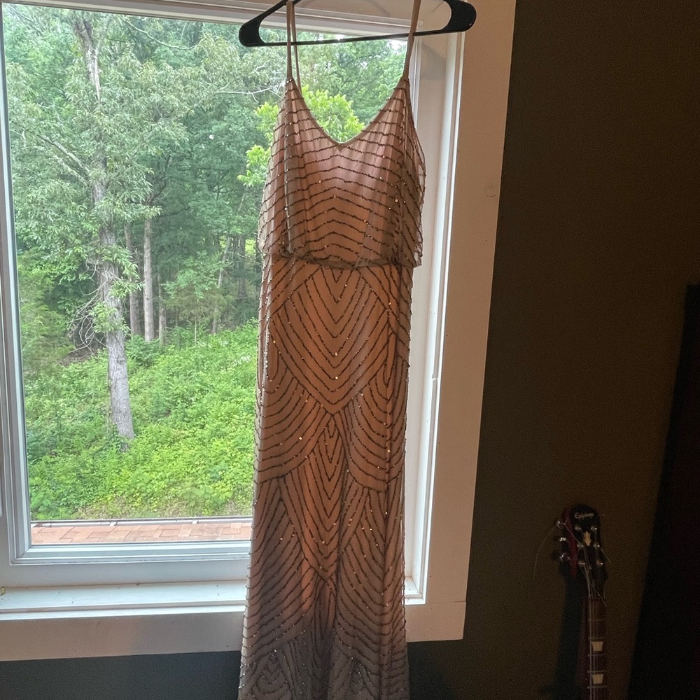 Adrianna Papell Tan and Cream Spaghetti Strap Dress